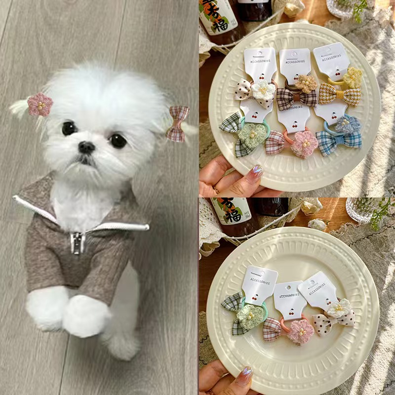 宠物头饰发夹狗狗猫咪原创法式小香风新年圣诞发箍手工发夹小皮筋不伤毛发狂甩不掉bb夹多规格多款式下单请联系客服 pic 2
