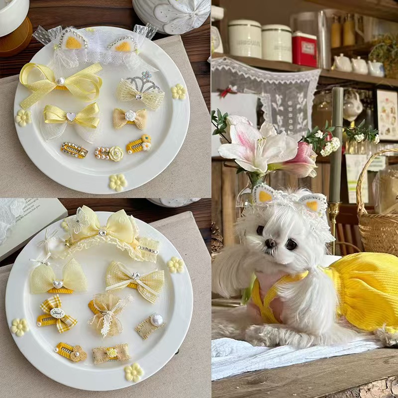 宠物头饰发夹狗狗猫咪原创法式小香风新年圣诞发箍手工发夹小皮筋不伤毛发狂甩不掉bb夹多规格多款式下单请联系客服 pic 19