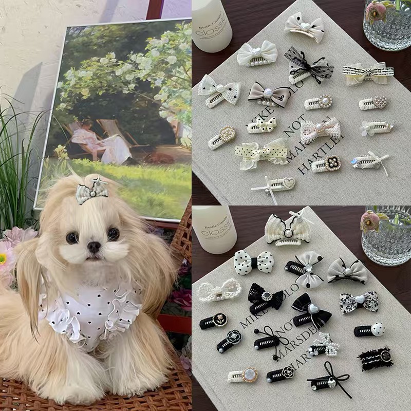 宠物头饰发夹狗狗猫咪原创法式小香风新年圣诞发箍手工发夹小皮筋不伤毛发狂甩不掉bb夹多规格多款式下单请联系客服 pic 34