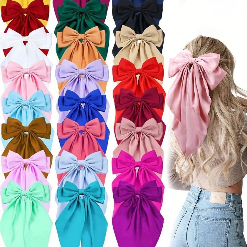 Cross-border bestsellers: Colorful bow ribbon, large hairpin, scratch-off, spring clip, solid-color back hairpin, women's hair accessory
