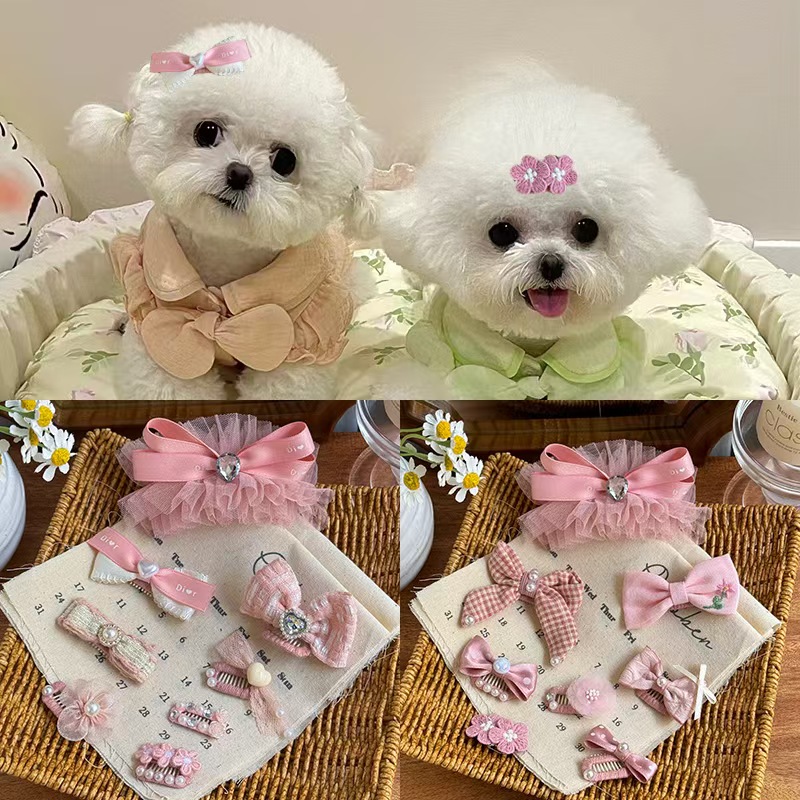 宠物头饰发夹狗狗猫咪原创法式小香风新年圣诞发箍手工发夹小皮筋不伤毛发狂甩不掉bb夹多规格多款式下单请联系客服 pic 24