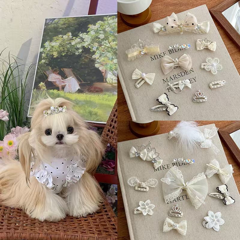 宠物头饰发夹狗狗猫咪原创法式小香风新年圣诞发箍手工发夹小皮筋不伤毛发狂甩不掉bb夹多规格多款式下单请联系客服 pic 33