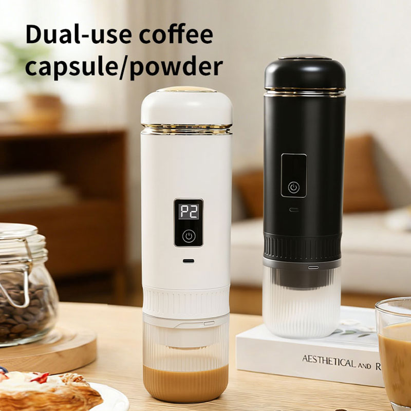 A portable small coffee machine hand-brewed pot in white and black