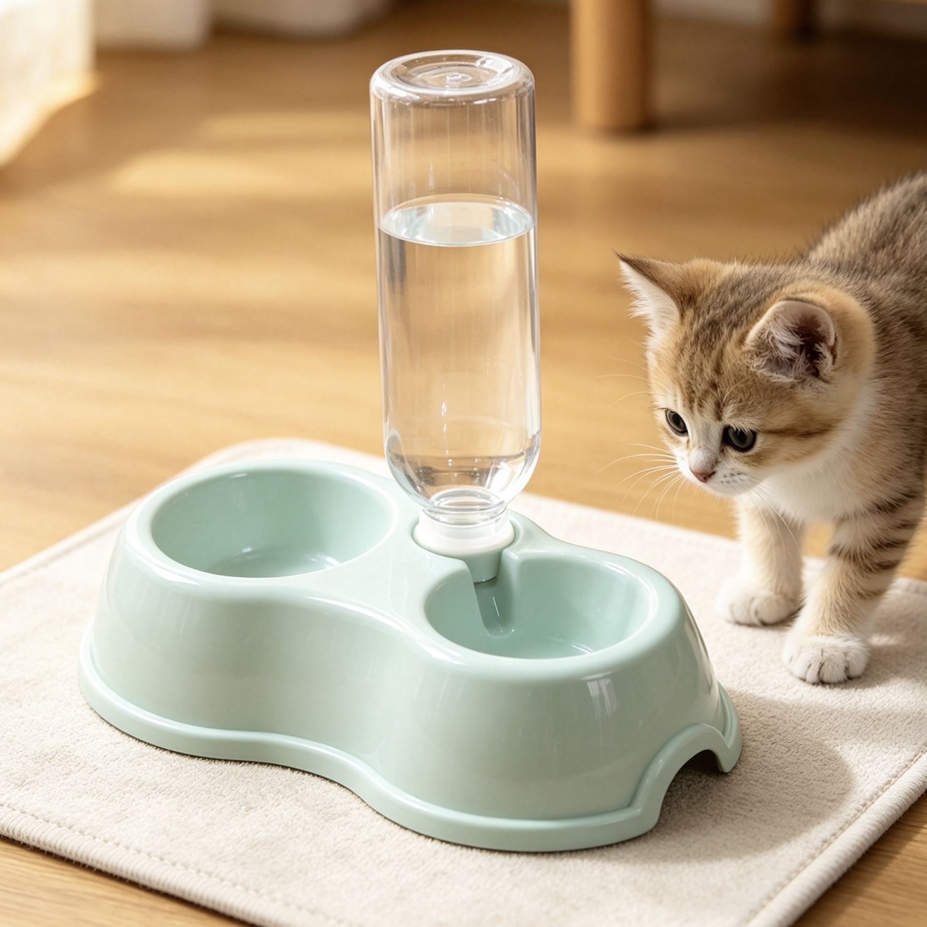 白色宠物饮水碗配透明水瓶 水粮二合一 自动饮水机 猫用慢食喂食器 宠物用品