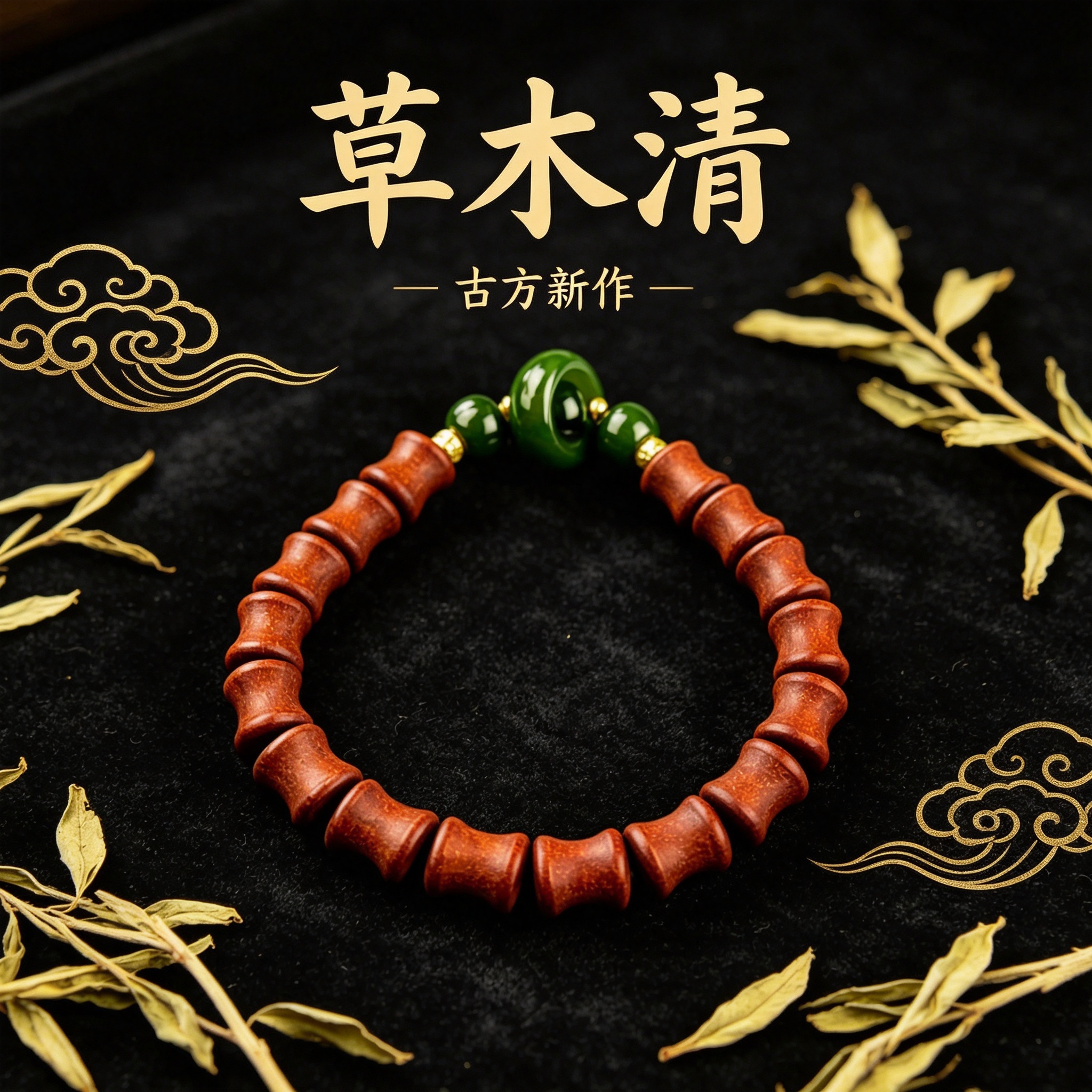 非遗古法药香珠天然药香手串佛珠手链香珠文玩手串瑶香阁莫奈红色竹节Y2600171