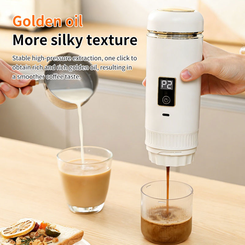 A portable small coffee machine hand-brewed pot in white and black details Picture