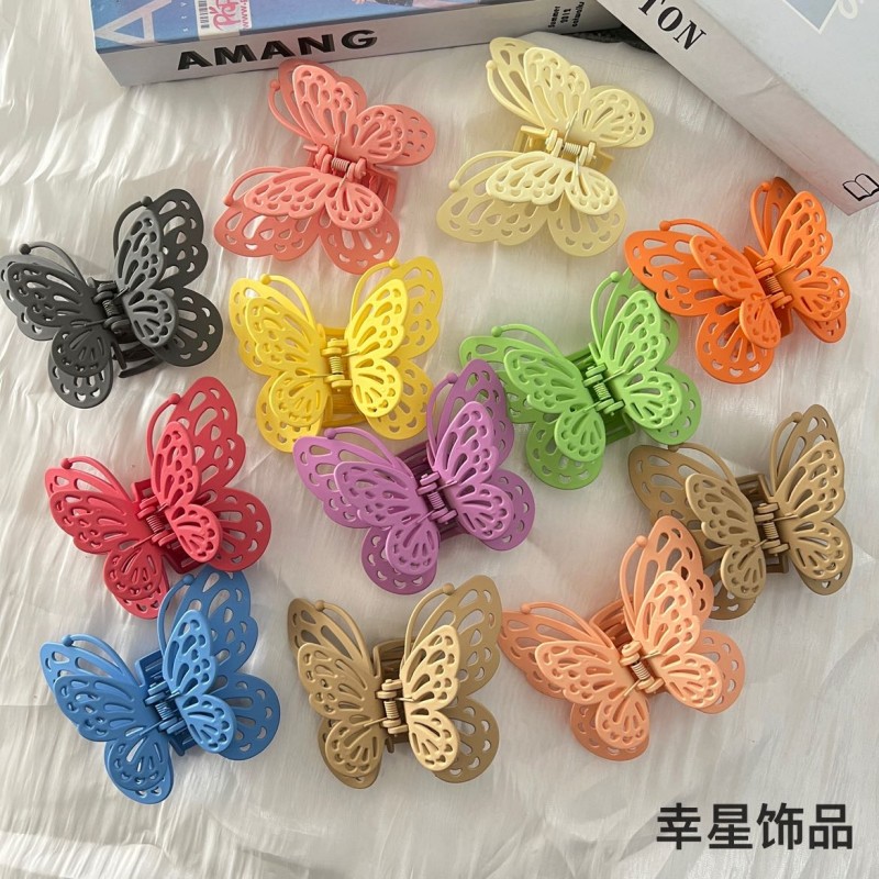 彩色立体蝴蝶抓夹百搭热销新款鲨鱼夹发饰橡皮漆奶茶色彩色头饰品详情7