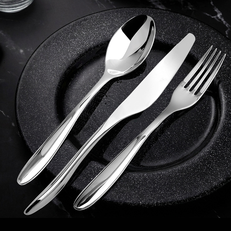 Wholesale of five-piece 304 stainless steel tableware sets for high-end and light luxury hotel Western restaurants, including steak, knife, fork and spoon tableware sets details Picture