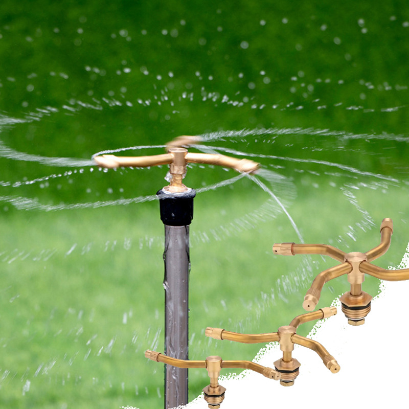 All-copper 360° rotating sprinkler head, three-fork and four-fork rocker arm spray head, automatic irrigation and watering device for agricultural greening, courtyard and garden details Picture