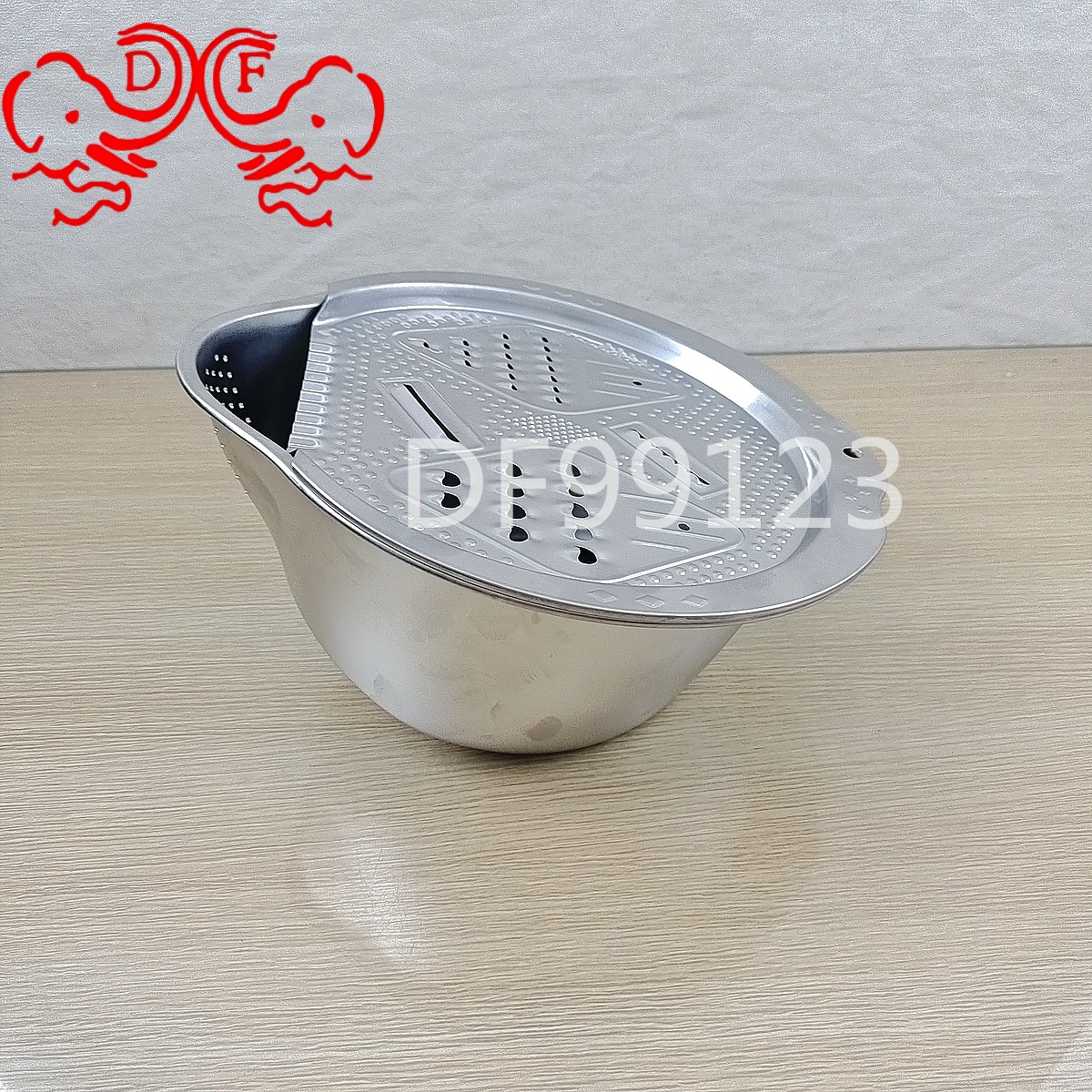 DF99123 stainless steel thickened fine-hole inclined bottom multi-functional draining and rice-washing basin, household portable, no rice leakage DF TRADINGHOUSE