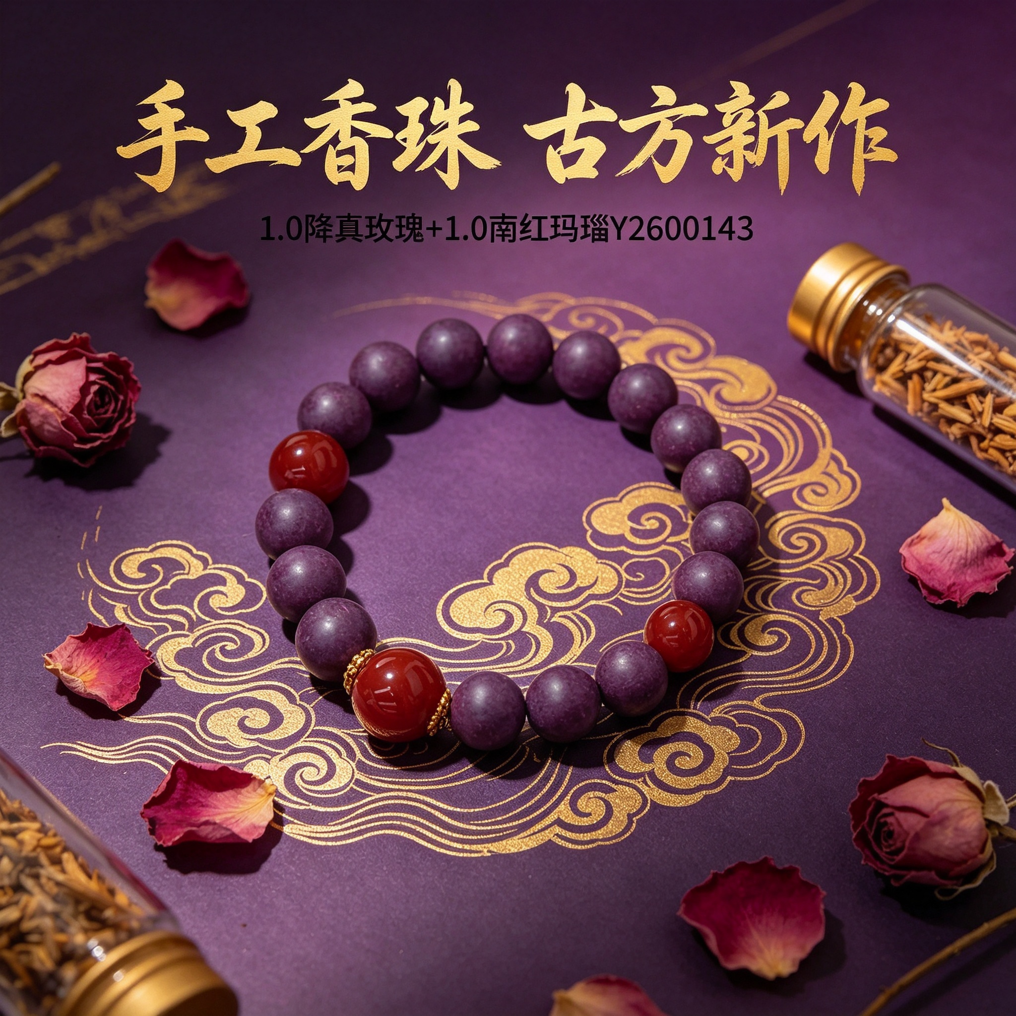 非遗古法药香珠天然药香手串佛珠手链香珠文玩手串 瑶香阁 1.0降真玫瑰+1.0南红玛瑙Y2600143详情1