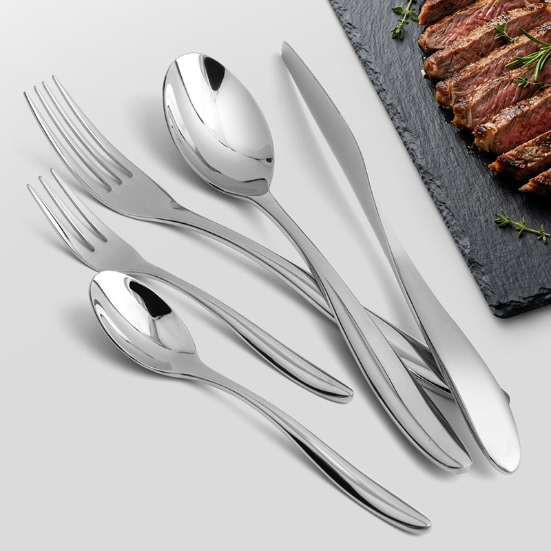 Wholesale of five-piece 304 stainless steel tableware sets for high-end and light luxury hotel Western restaurants, including steak, knife, fork and spoon tableware sets