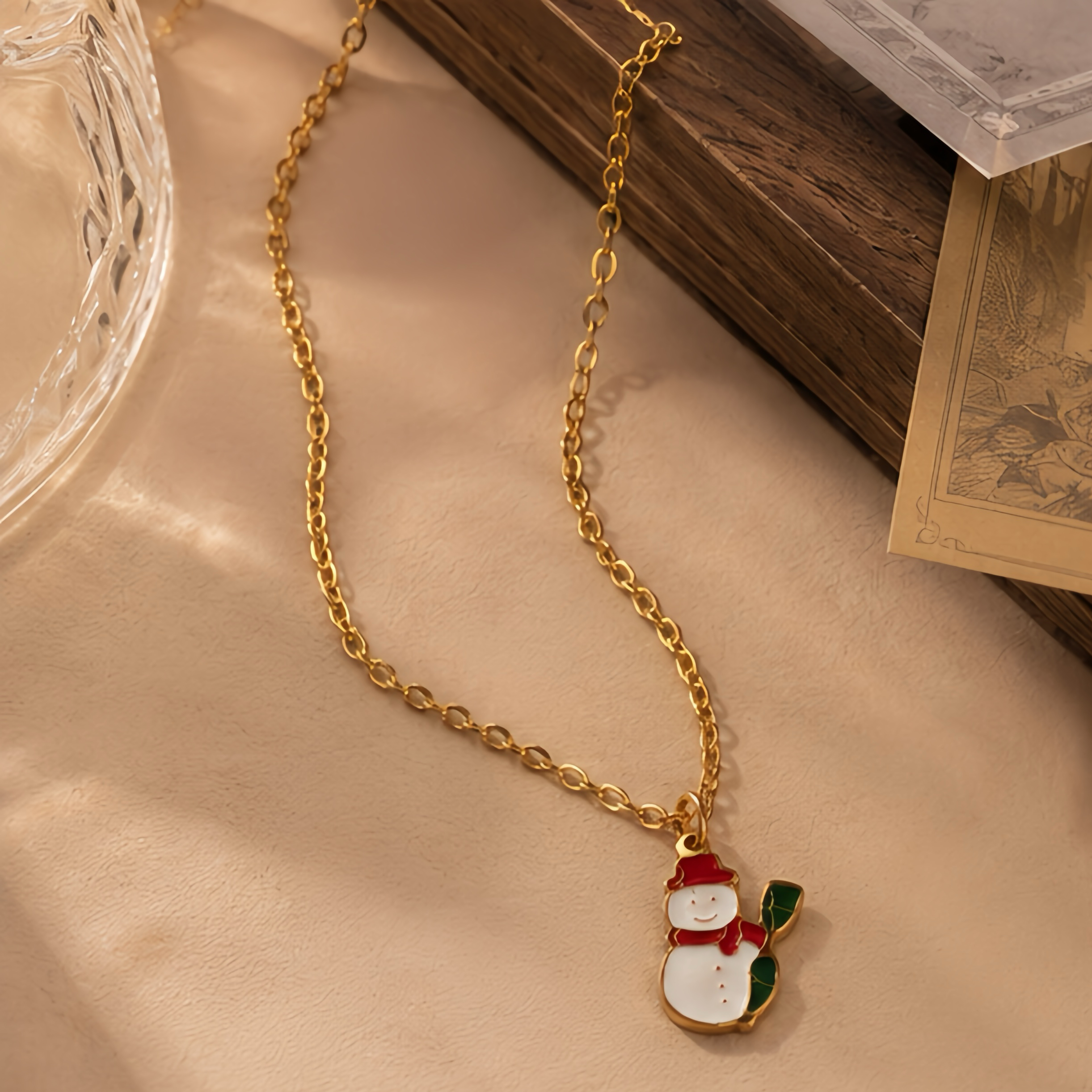 Playful winter snowman metal oil drip pendant necklace, holiday limited edition cute mini pendant, Christmas atmosphere, simple daily accessory for girls Specification image