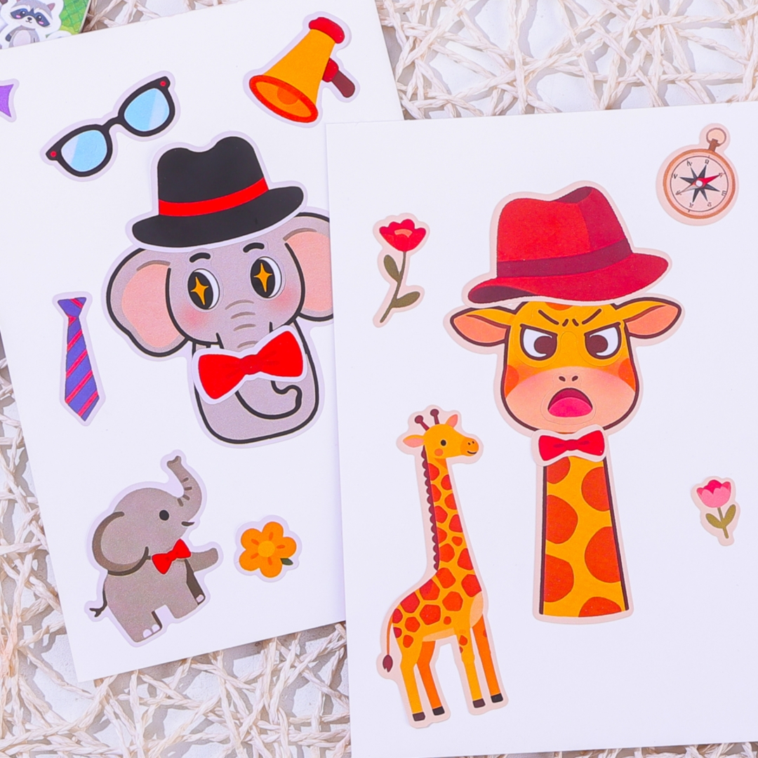 Colorful sticker book, Ocean Farm, Road, Zoo, four cartoon puzzle sticker books, 6 pieces, including Marine animals, car expression stickers, self-adhesive, diy stickers, educational Specification image
