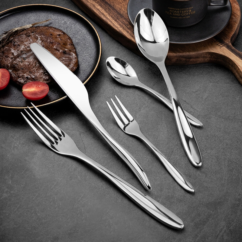 Wholesale of five-piece 304 stainless steel tableware sets for high-end and light luxury hotel Western restaurants, including steak, knife, fork and spoon tableware sets Specification image