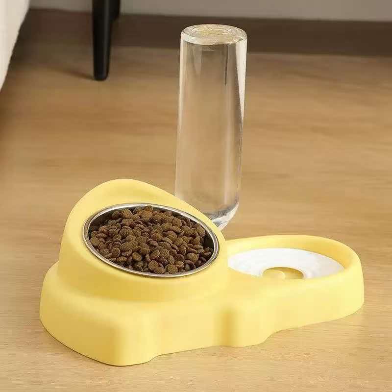 多色宠物食盆配金属粮碗透明饮水瓶白色饮水盘猫用慢食喂食器粮水二合一图