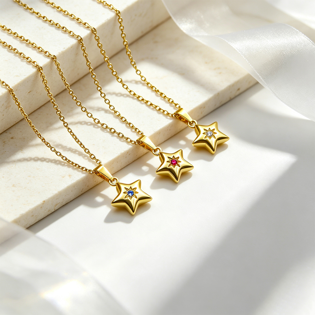金色星星吊坠项链不锈钢简约吊坠项链饰品