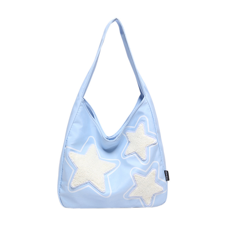 New five-pointed star nylon tote single-shoulder bag, large-capacity casual college student class underarm bag, commuter women's bag Item Picture