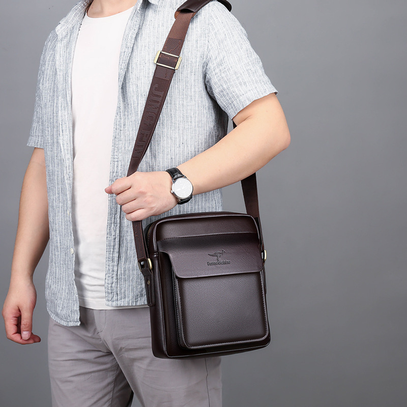 Factory wholesale kangaroo PU men's single-shoulder bags, men's crossbody bags, briefcases, business casual men's backpacks, horizontal styles Specification image