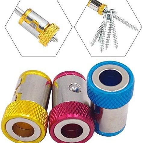 Universal 1/4 batch head magnetic ring, nozzle, magnetic ring, color metal screwdriver head, positioning and magnetizing device, magnetic ring steel sleeve