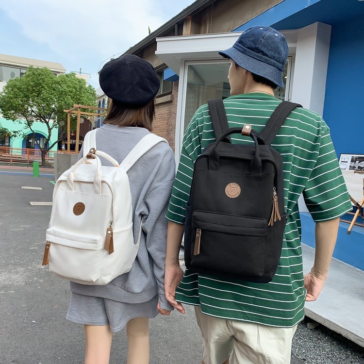 Japanese-style ins girl backpack, Korean-style junior high school student schoolbag, large-capacity solid-color nylon hand-held backpack for trendy girls full image