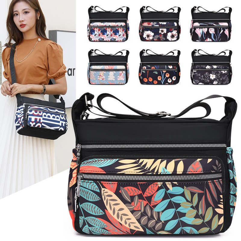 New mom bag, nylon fabric, women's printed single-shoulder crossbody bag, large-capacity canvas bag, middle-aged and elderly travel backpack full image