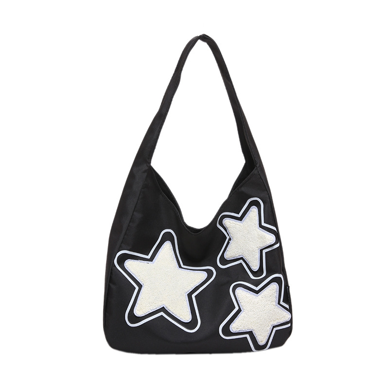 New five-pointed star nylon tote single-shoulder bag, large-capacity casual college student class underarm bag, commuter women's bag undefined