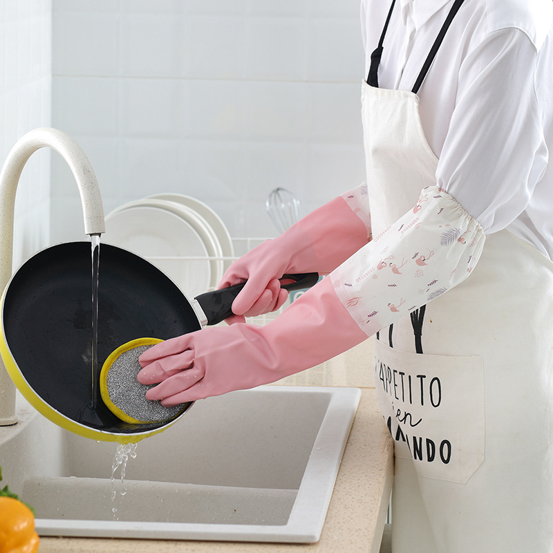 Dishwashing gloves for women, waterproof PVC with fleece, durable for winter kitchen, used for washing dishes and clothes, rubber, thickened for household chores Specification image