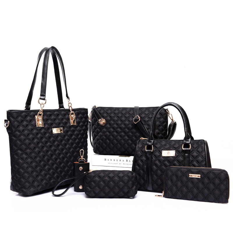 The 2022 new multi-piece set of women's bags with nylon embroidered thread and checkered pattern, a six-piece women's bag undefined