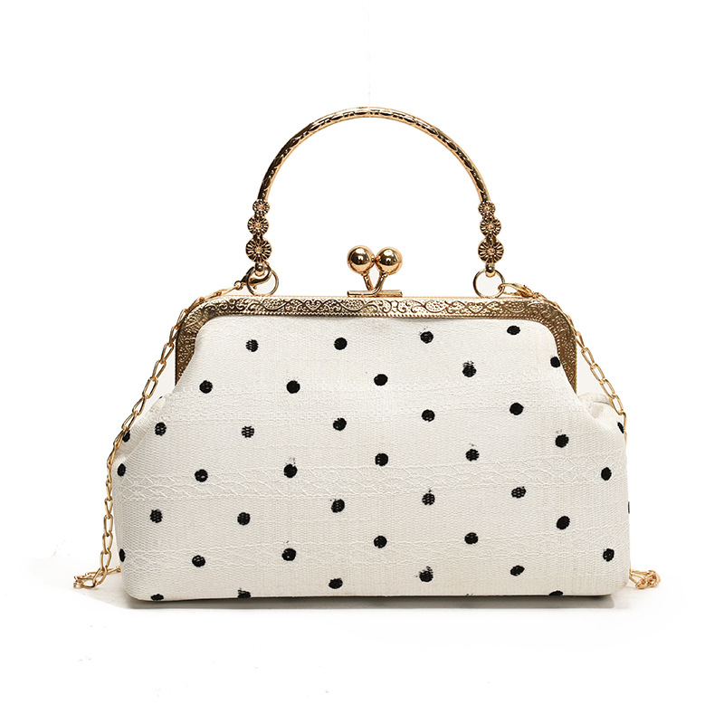 Fashionable bamboo joint handbag 2024 autumn new lace polka dot shell bag chain commuter crossbody single-shoulder bag undefined