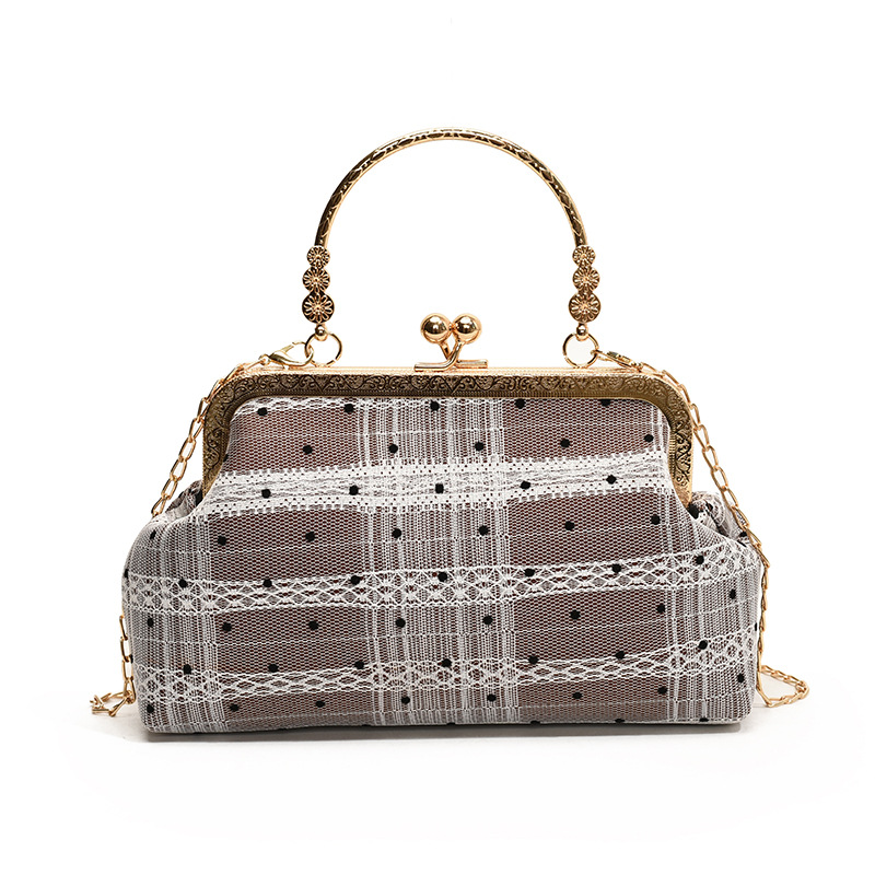 Fashionable bamboo joint handbag 2024 autumn new lace polka dot shell bag chain commuter crossbody single-shoulder bag undefined