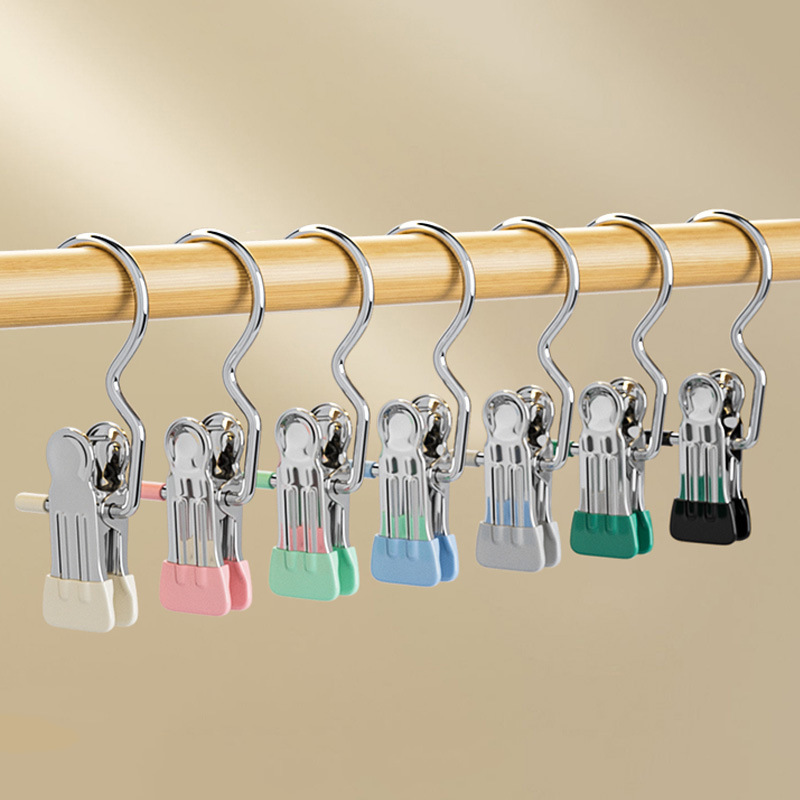 3-shaped clip, multi-functional hook clip, special for trousers, home storage, stainless steel seamless, strong single clothes drying clip undefined
