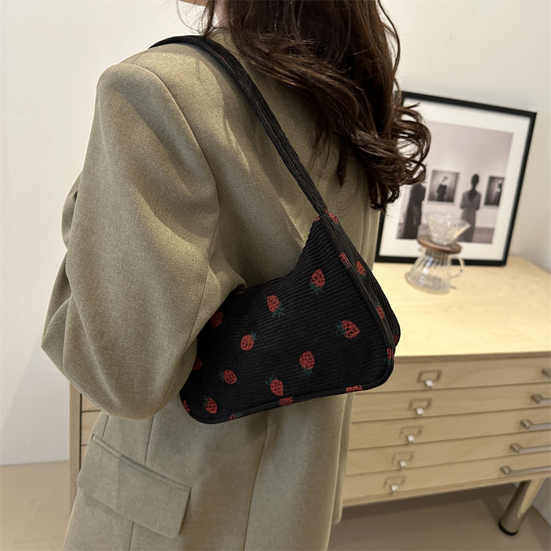 Japanese-style artistic corduroy underarm bag for girls, casual student, simple and fresh printed commuter, Korean-style single-shoulder bag details Picture