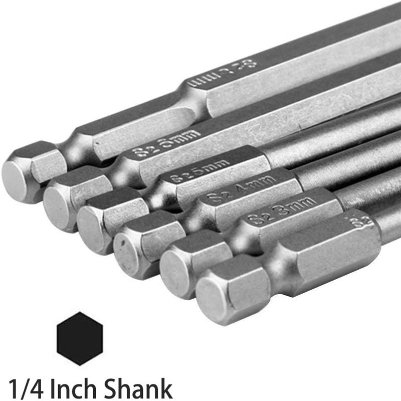 Hexagon socket screwdriver, electric screw, magnetic screwdriver tip, air screwdriver, hexagon socket screwdriver head, 1/4 handle, 100 length, 6PC set Specification image