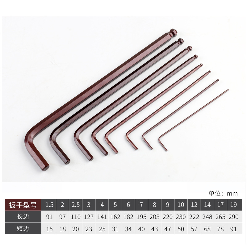 Nanrui hex socket wrench ball head S2 alloy steel hex socket wrench set, hex screw machine L-shaped wrench ball head details Picture