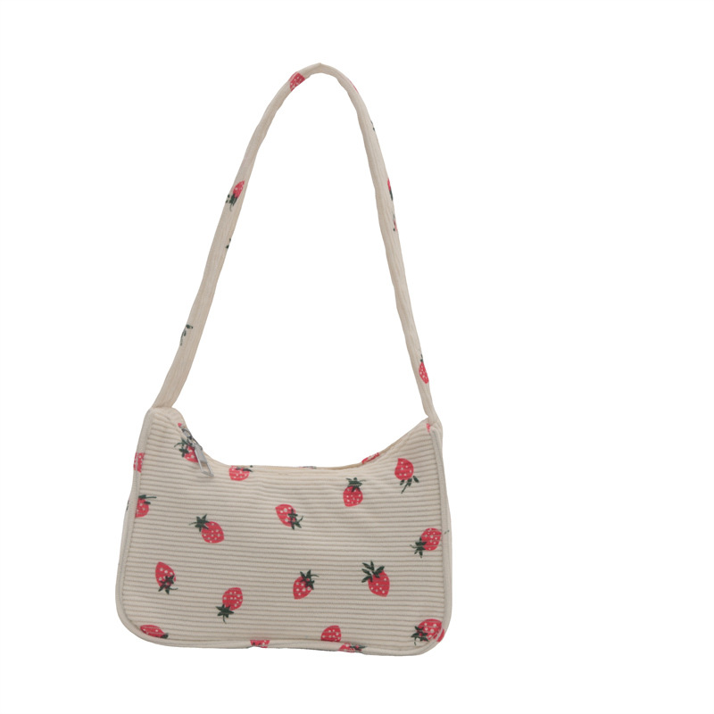 Japanese-style artistic corduroy underarm bag for girls, casual student, simple and fresh printed commuter, Korean-style single-shoulder bag undefined