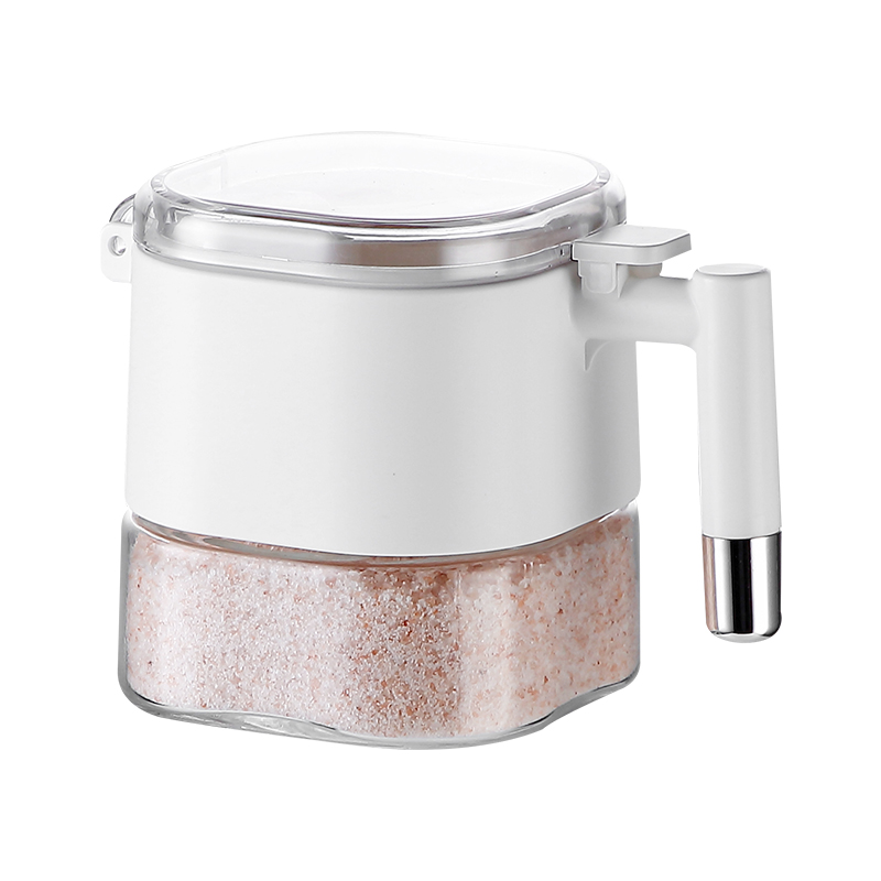 【CL】25Q4#6293 Fuchol One-Touch Lid-opening Glass Seasoning Jar (460ml) White/Khaki pic 14