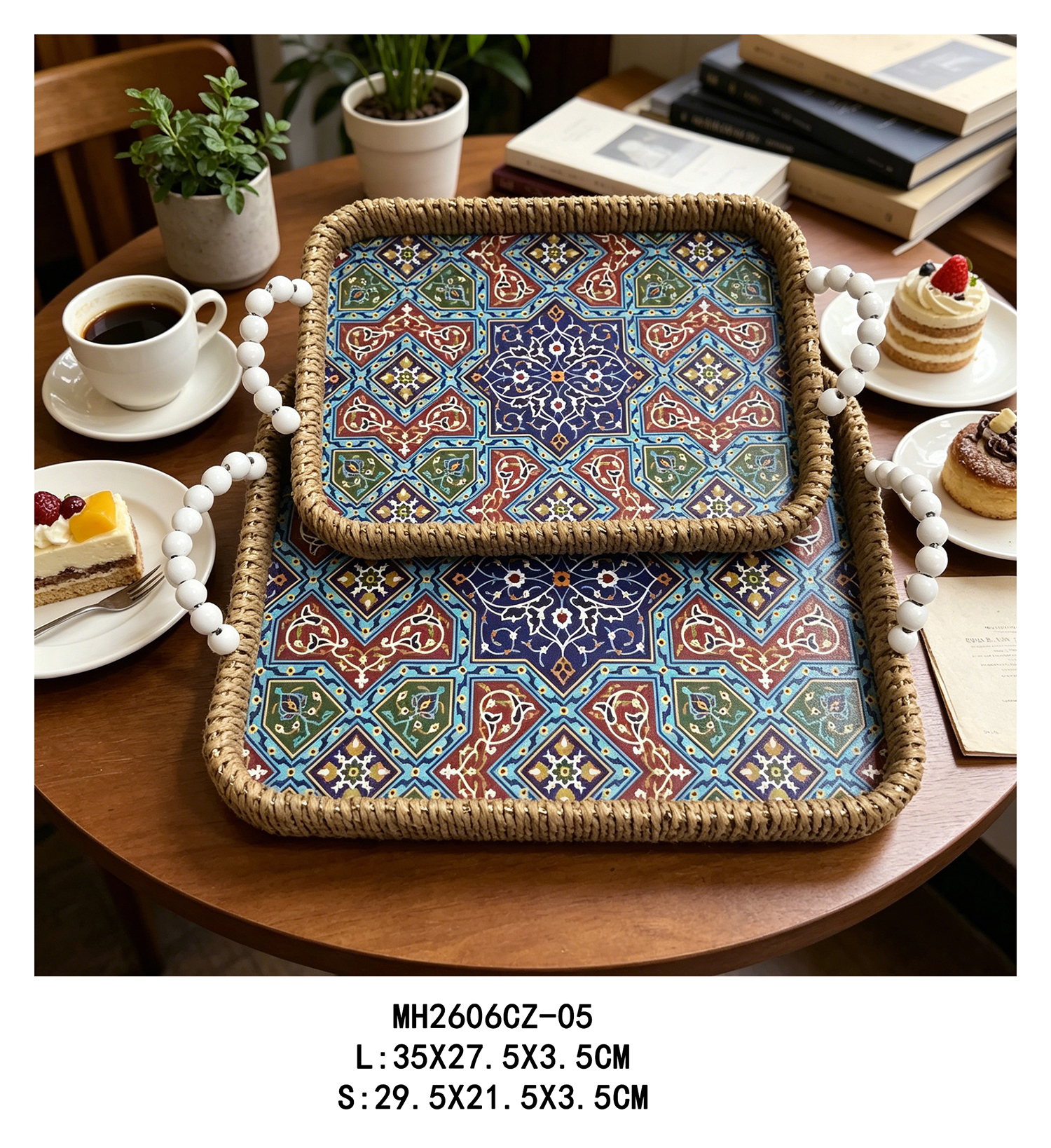 彩色几何花纹亚克力编织托盘 工艺塑料饰品托盘玄关钥匙收纳铜花托