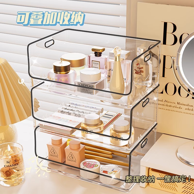 Desktop storage box, slanted acrylic transparent open storage basket, stackable mask drawer, snack shelf Specification image