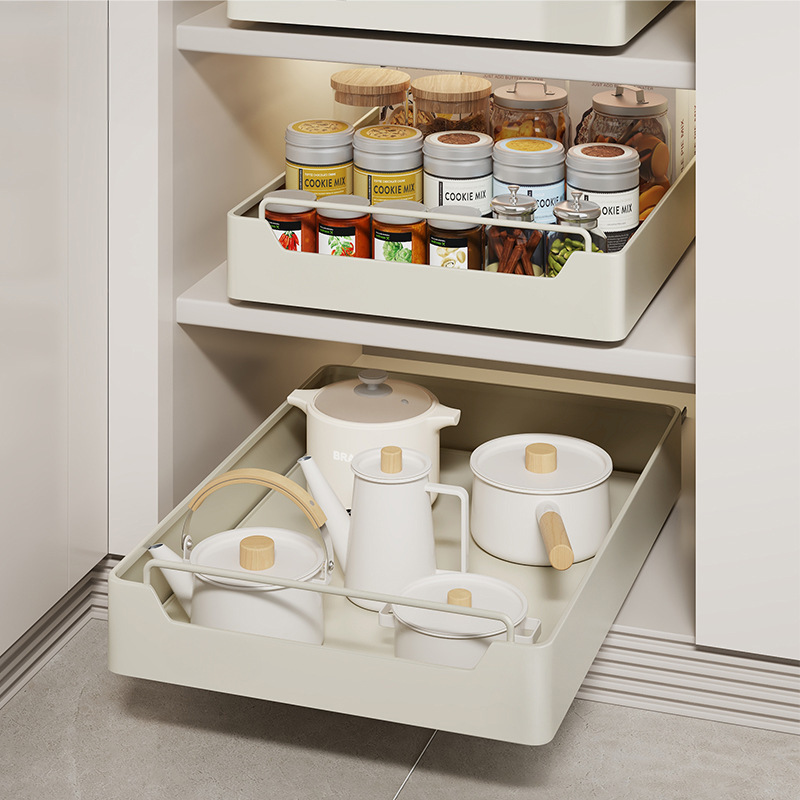 Non-drilling kitchen pull-out storage rack, sink, pull-out basket, cabinet, sliding rail, drawer, storage box, seasoning rack Specification image