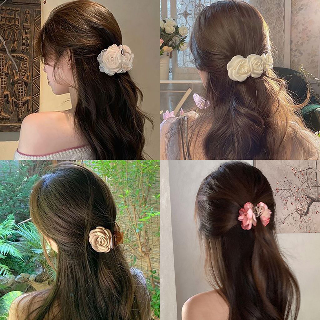 法式温柔风山茶花发夹女2025年新款花朵发卡后脑勺鲨鱼夹发饰头饰图