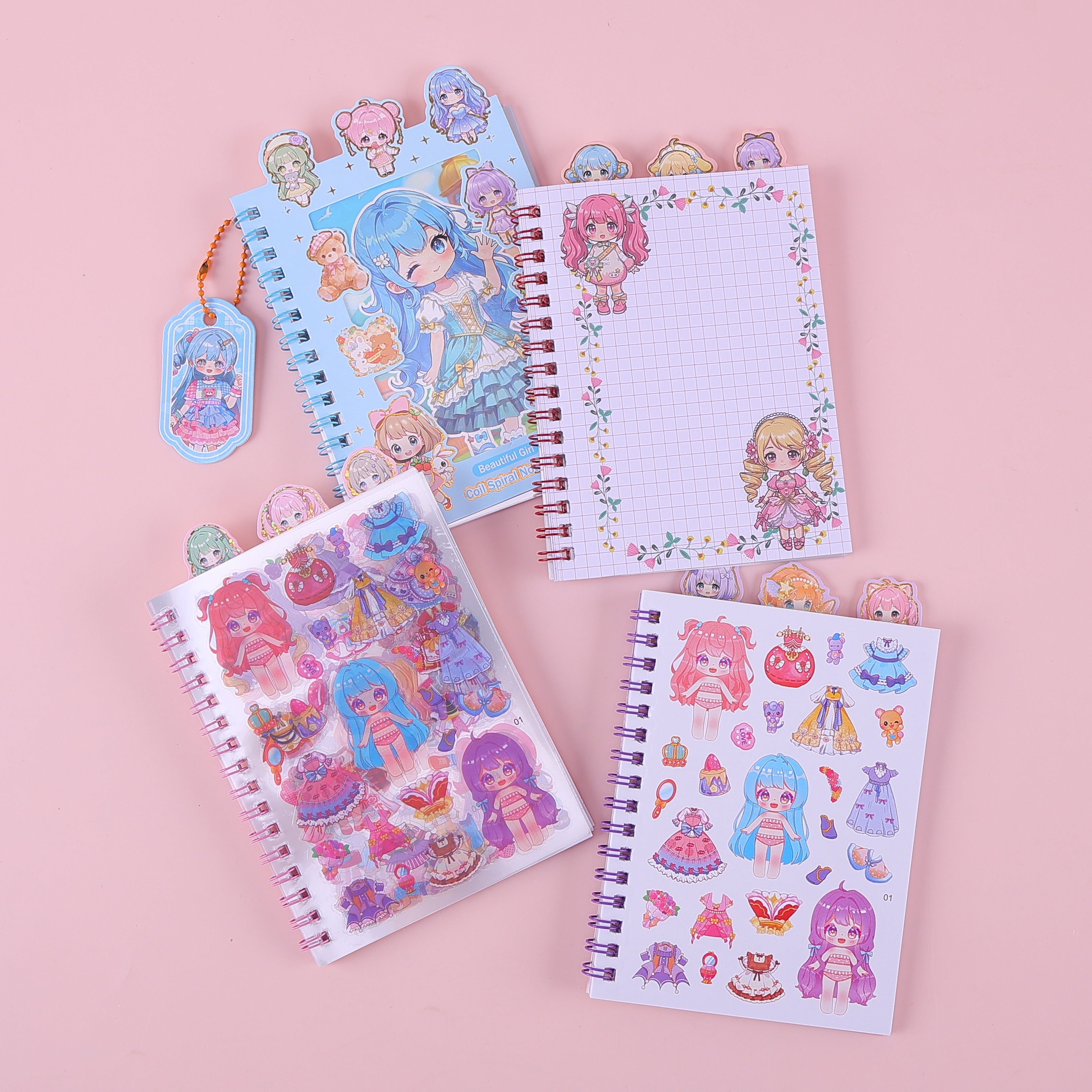 Cartoon dress-up sticker book material book Cute coil journal material book Writing book journal three-in-one Specification image