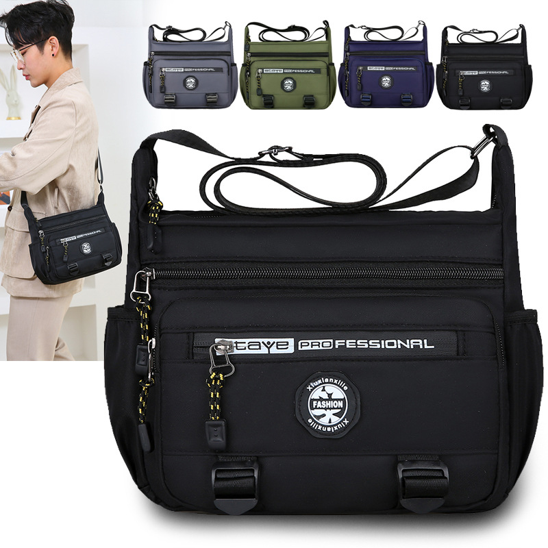 Cross-border men's single-shoulder bag, simple and casual crossbody bag, large-capacity multi-layer backpack, Oxford cloth business commuting men's bag Specification image