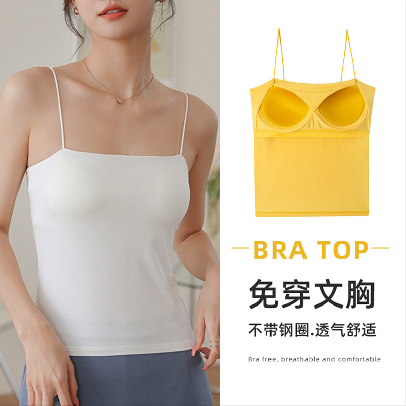 0102莫代尔吊带背心无钢圈少女内衣棉莫带胸垫百搭打底衫女士批发