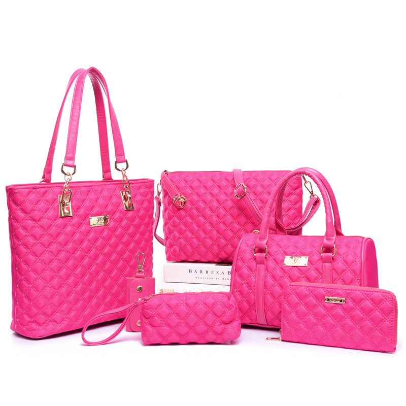 The 2022 new multi-piece set of women's bags with nylon embroidered thread and checkered pattern, a six-piece women's bag undefined
