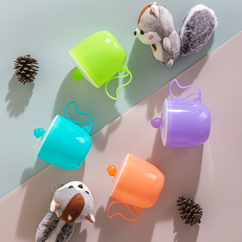 【CL】25Q4#6132 Dynamic Squirrel Children's Cup (320ml with Lid) Red + Green + Blue + Purple Mixed details Picture