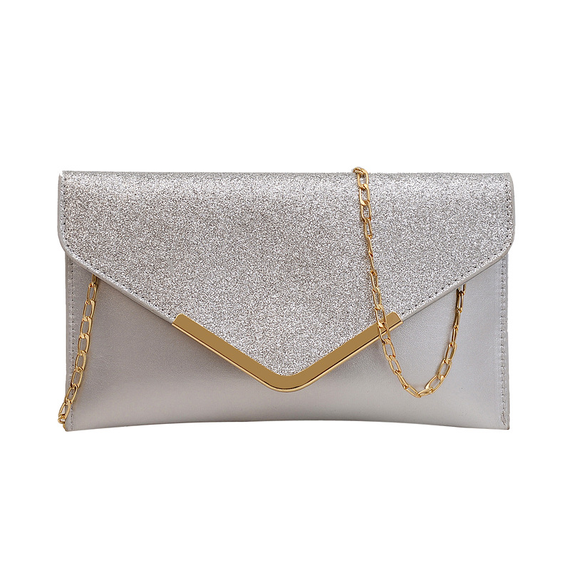 A new cross-border European and American fashion and shiny evening bag with V-shaped sequins, a clutch and chain single-shoulder crossbody bag undefined