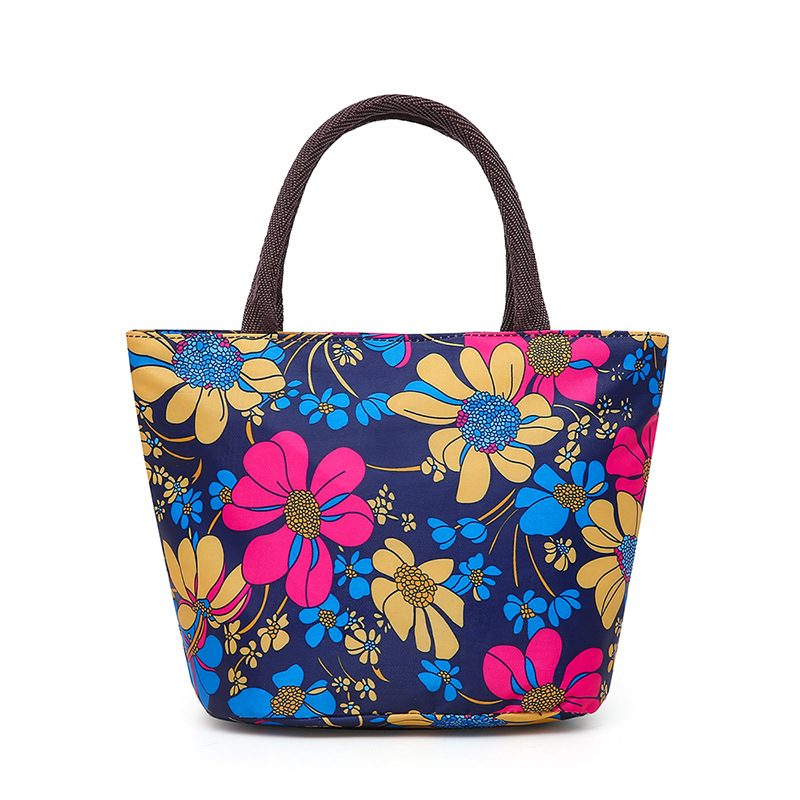 Waterproof hand-held flower cloth bag, bento bag, hand-held lunch box bag, mommy bag, small square bag, lunch bag, vegetable bag, street stall bag Item Picture