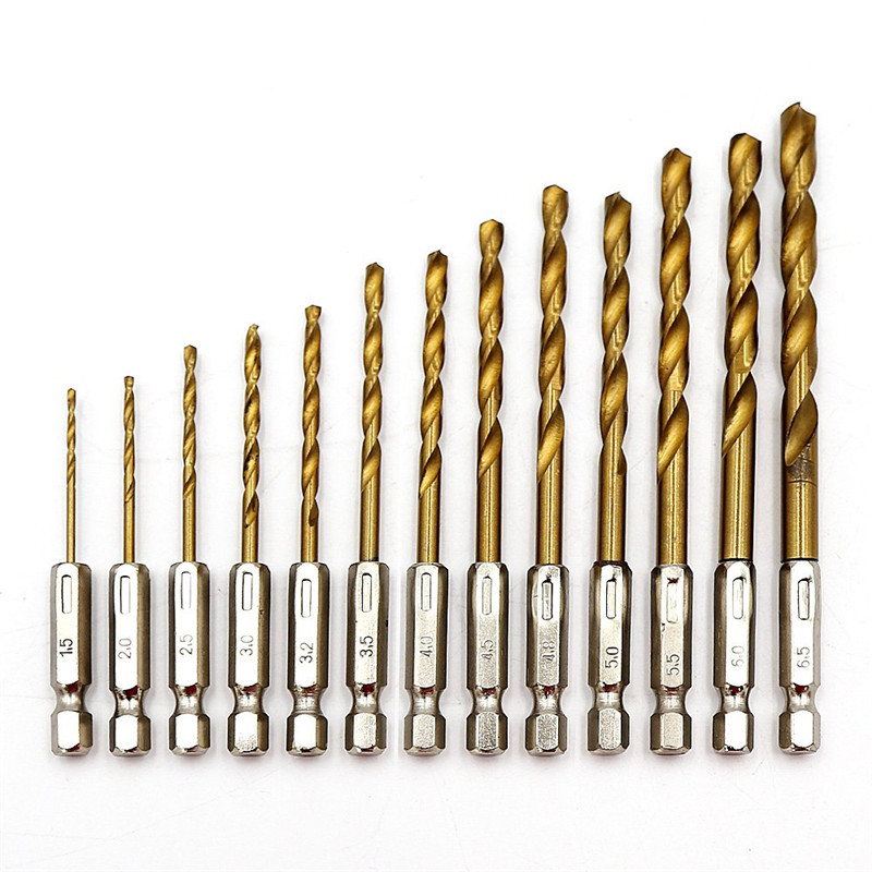 Hexagonal handle titanium-coated wood twist drill, titanium-coated 13PC air screwdriver set, high-speed steel electric twist drill bit full image