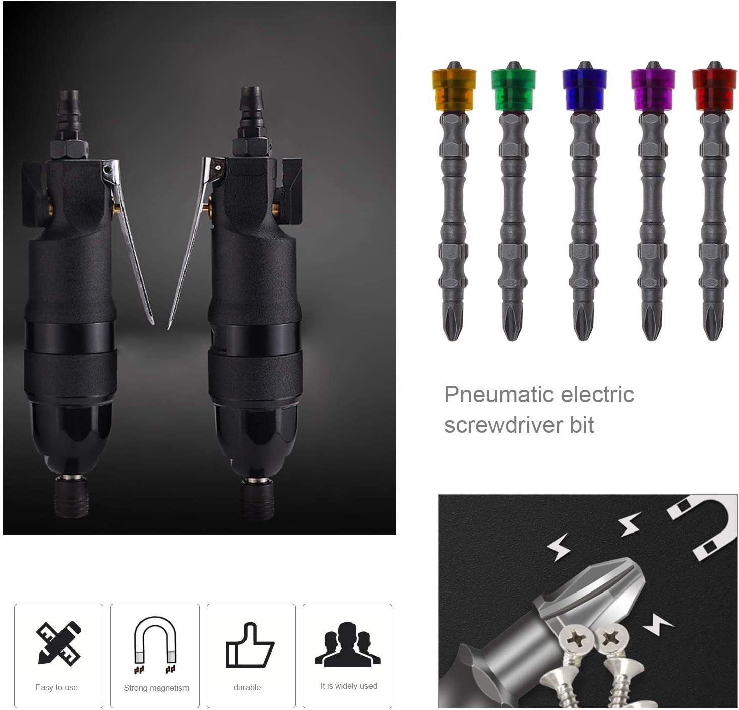 Five-color magnetic ring double-head screwdriver, strong magnetic screwdriver, cross-shaped air screwdriver, electric screwdriver, 65mm long 5-piece set details Picture